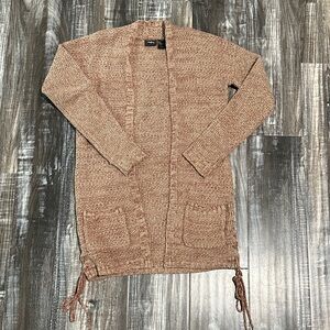 Daytrip Textured Knit Cardigan in Brown and Cream